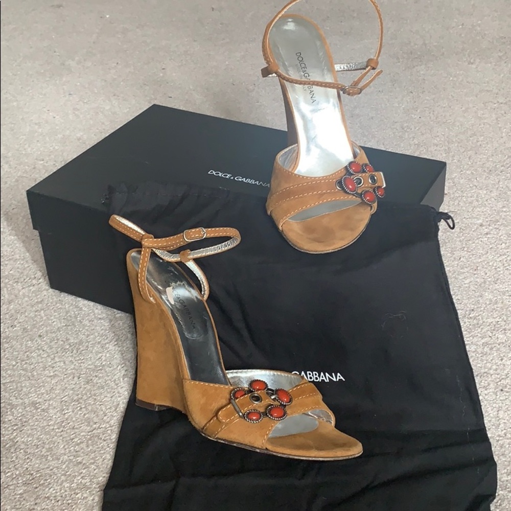Dolce & Gabbana Brown Wedges with Red Accents